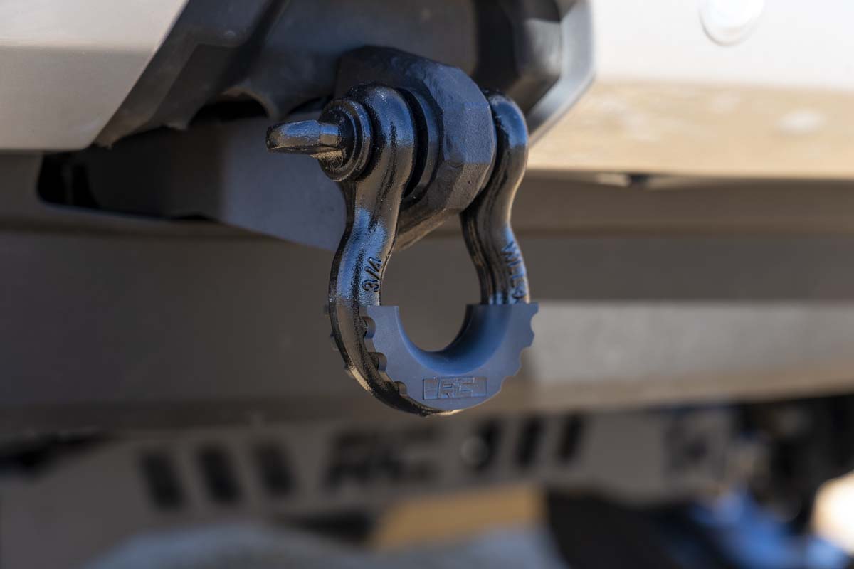 Ford Ranger Tow Hook to Shackle Conversion Kit - Front - Rough Country - D-Ring Combo - Black - '19-'23